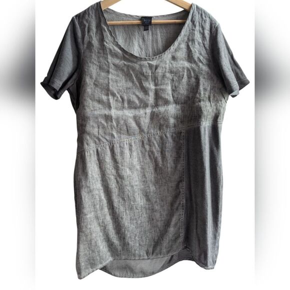 Blu No.9 💯 Linen Grey Short Sleeve Mini Shift Dress Tunic Size L - Picture 9 of 11